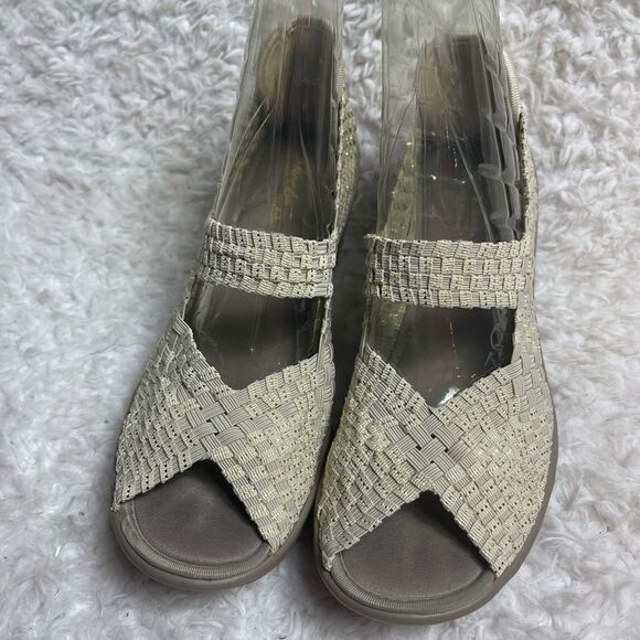 Skechers Parallel Beige /Gold Weave Wedge Peep Toe Sandals Shoes SZ9.5 - Picture 4 of 10